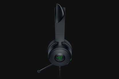Razer Kraken Kitty V3 X black wired gaming headset, angled view