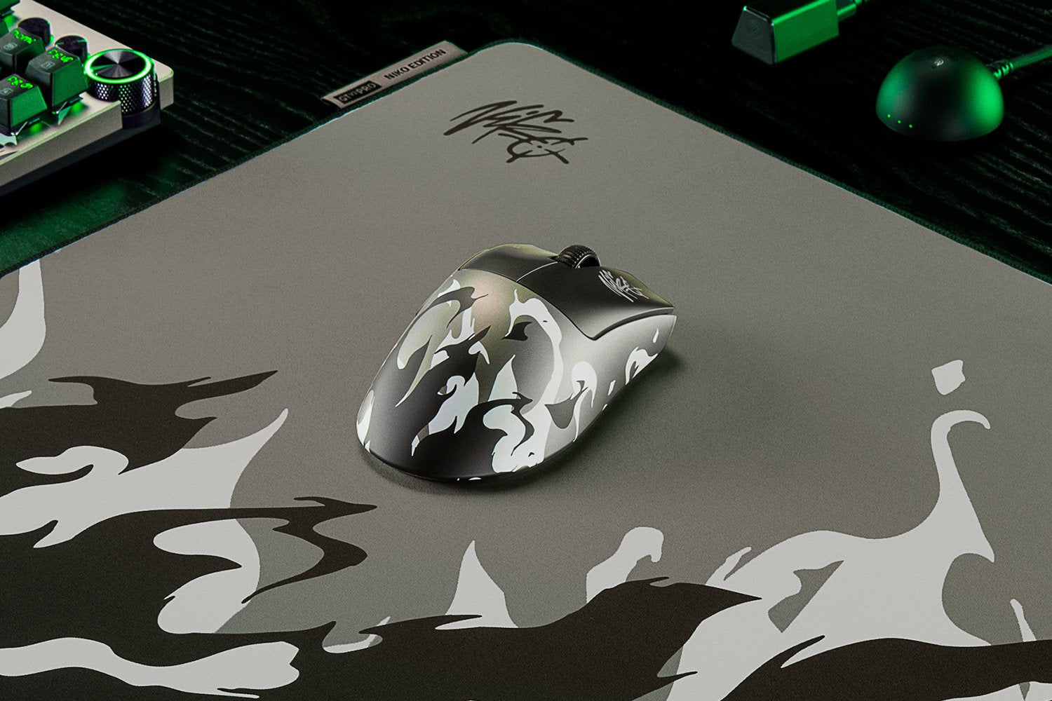 Razer DeathAdder V4 Pro NiKo Edition white gaming mouse, close-up detail