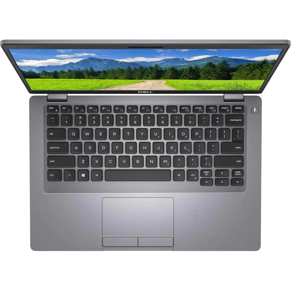 Top view of a Dell laptop showing its keyboard and touchpad