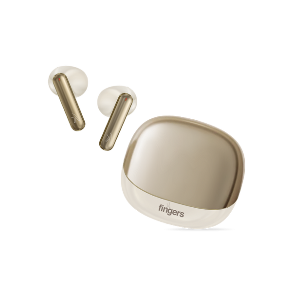 FINGERS Hi-Class TWS Earbuds - Classy | High-Class Sound, 24 Hours Playtime, Surround Noise Cancellation, Dual Language Voice Prompts, Intuitive Touch Controls (Champagne + Ivory White)