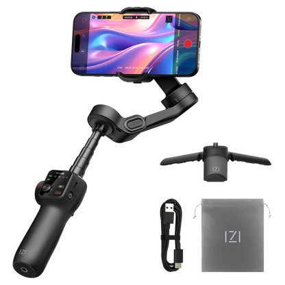 IZI GO-X PRO Foldable Gimbal for Smartphones, 3-Axis Stabilizer with Extension Rod, 6 Modes, AI Face Tracking