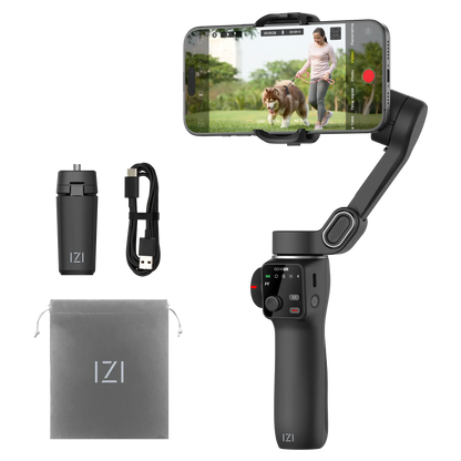 IZI GO-X PRO Foldable Gimbal for Smartphones, 3-Axis Stabilizer with Extension Rod, 6 Modes, AI Face Tracking