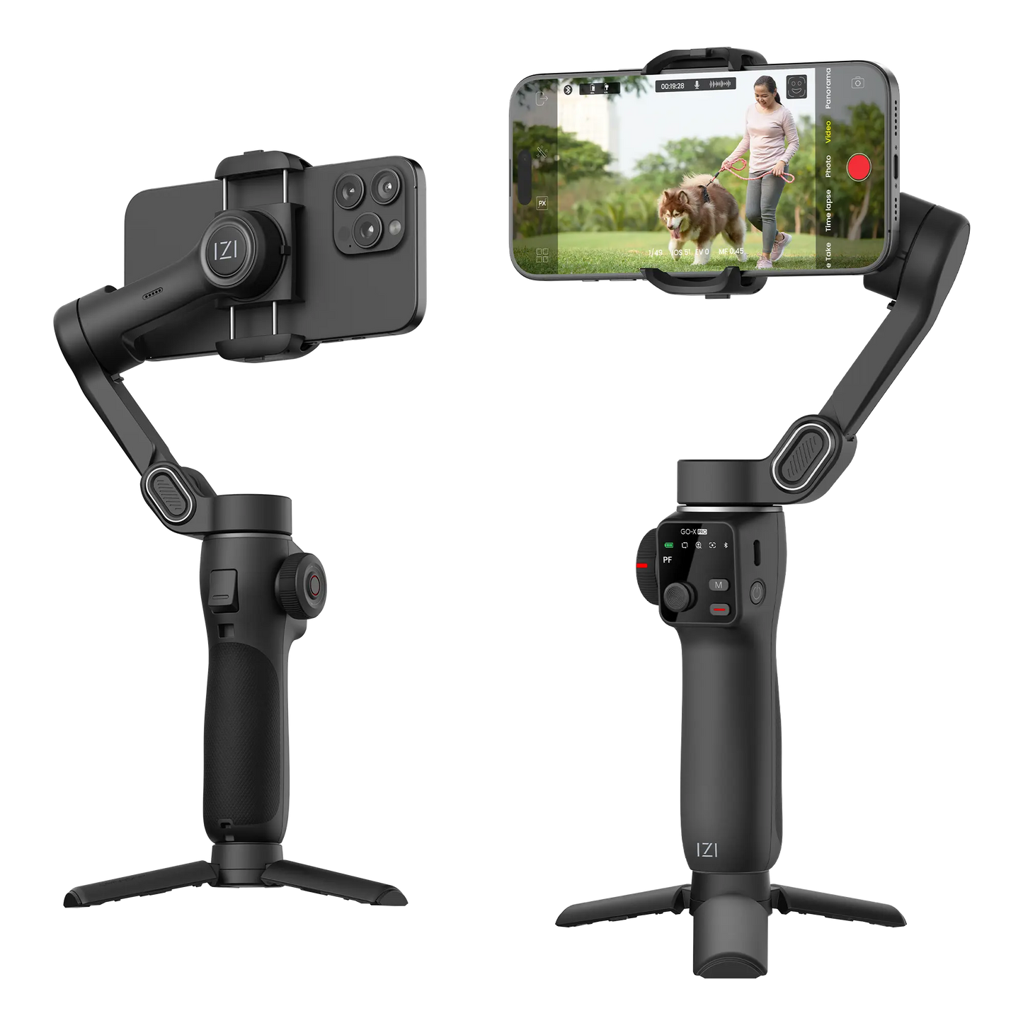 IZI GO-X PRO Foldable Gimbal for Smartphones, 3-Axis Stabilizer with Extension Rod, 6 Modes, AI Face Tracking