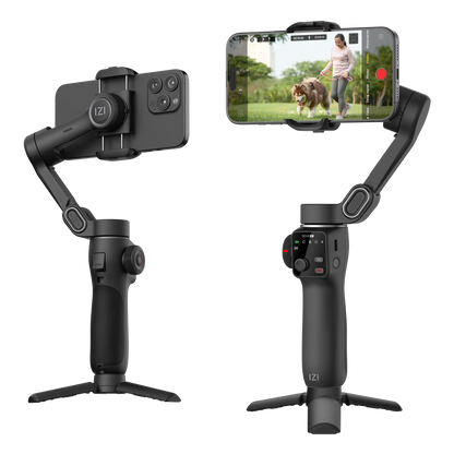 IZI GO-X PRO Foldable Gimbal for Smartphones, 3-Axis Stabilizer with Extension Rod, 6 Modes, AI Face Tracking