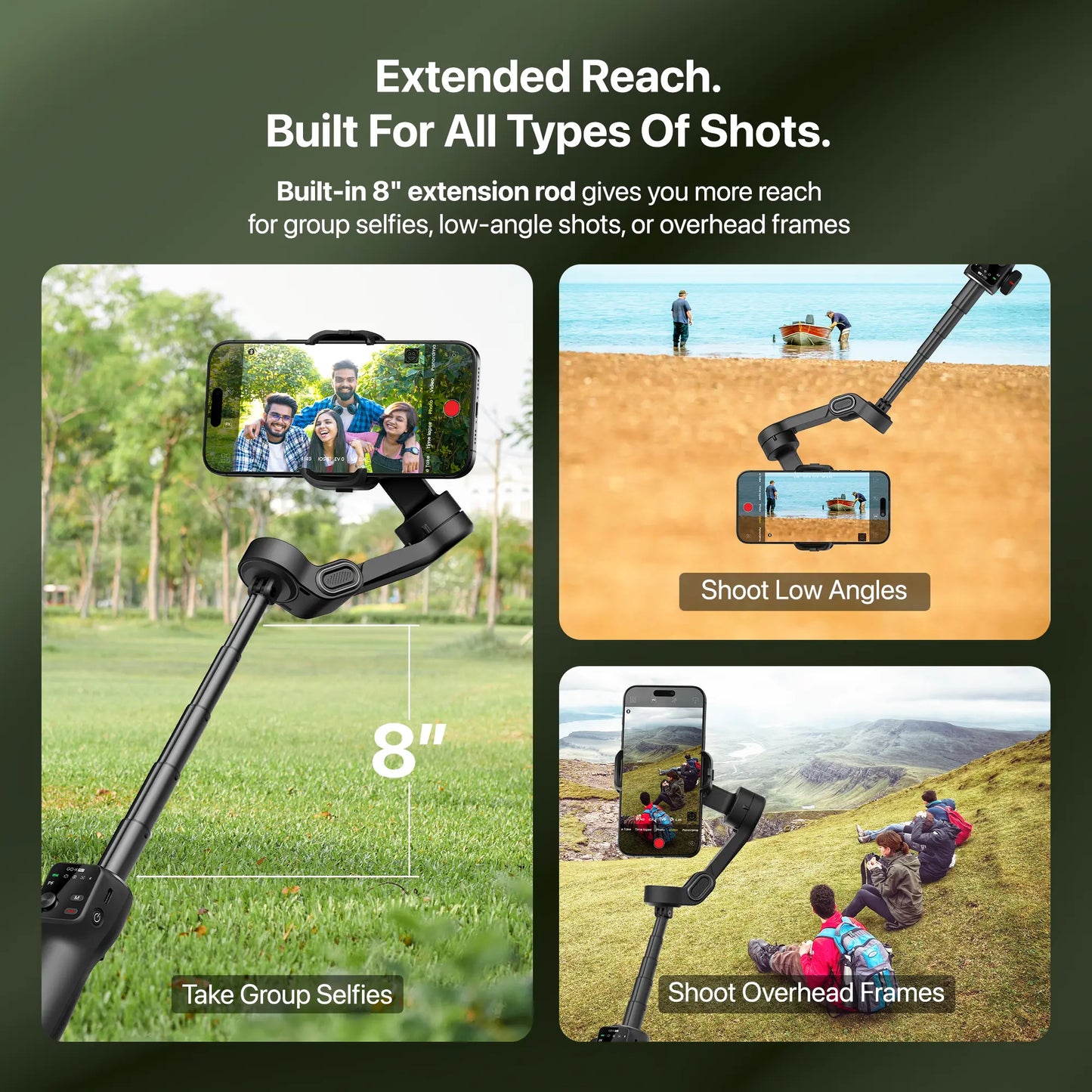 IZI GO-X PRO Foldable Gimbal for Smartphones, 3-Axis Stabilizer with Extension Rod, 6 Modes, AI Face Tracking