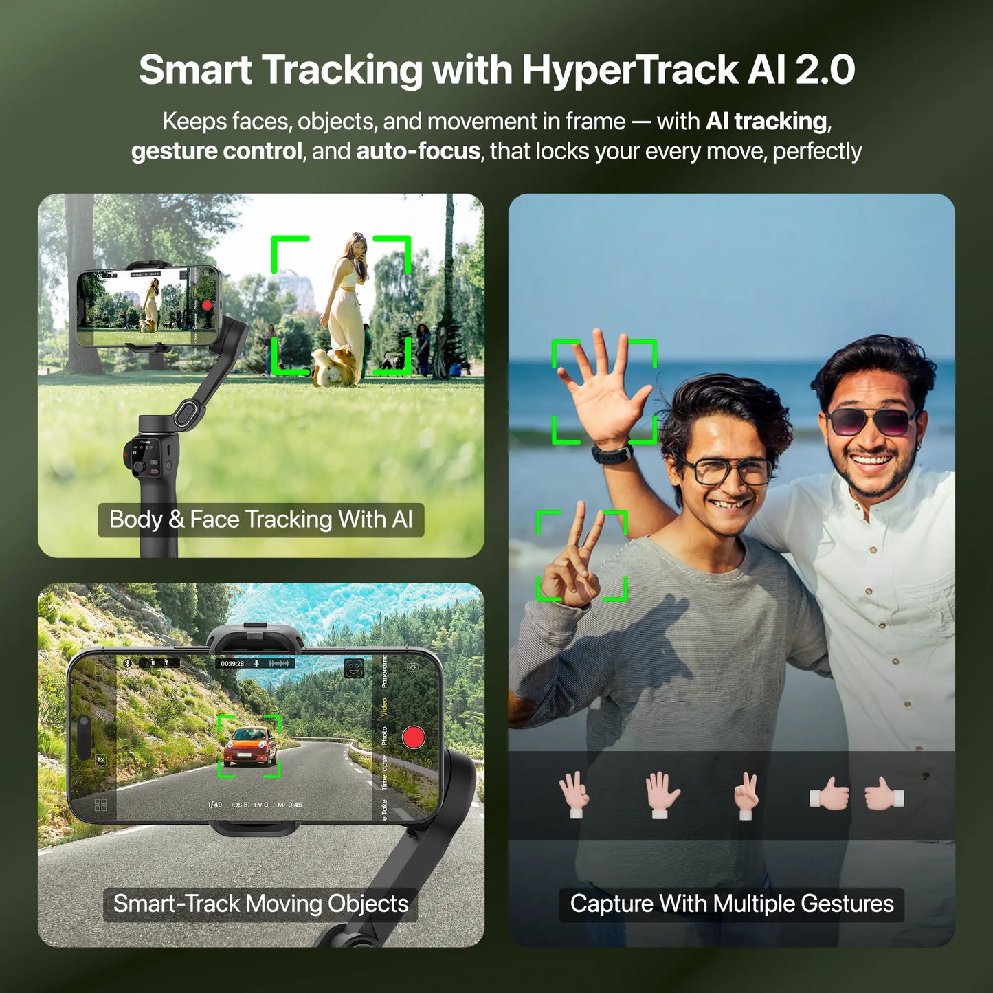 IZI GO-X PRO Foldable Gimbal for Smartphones, 3-Axis Stabilizer with Extension Rod, 6 Modes, AI Face Tracking