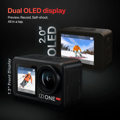 IZI One Pro 5.7K Action Camera with Sony STARVIS Sensor | 20M Body Waterproof | Dual OLED Screens | 240 Min Battery | 6-Axis Stabilization | Reels, Vlogs & Bikes