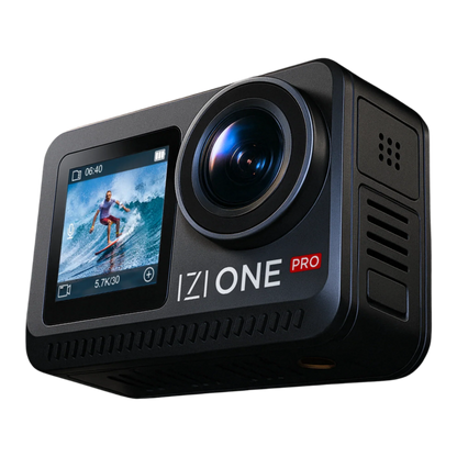 IZI One Pro 5.7K Action Camera with Sony STARVIS Sensor | 20M Body Waterproof | Dual OLED Screens | 240 Min Battery | 6-Axis Stabilization | Reels, Vlogs & Bikes