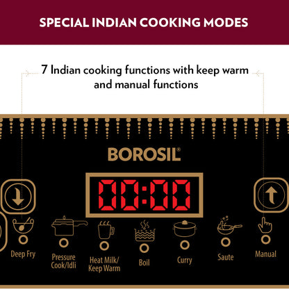 Borosil SmartKook PC13 Induction Cooktop 1400W – 7 Cooking Modes, Touch Control Glass Panel