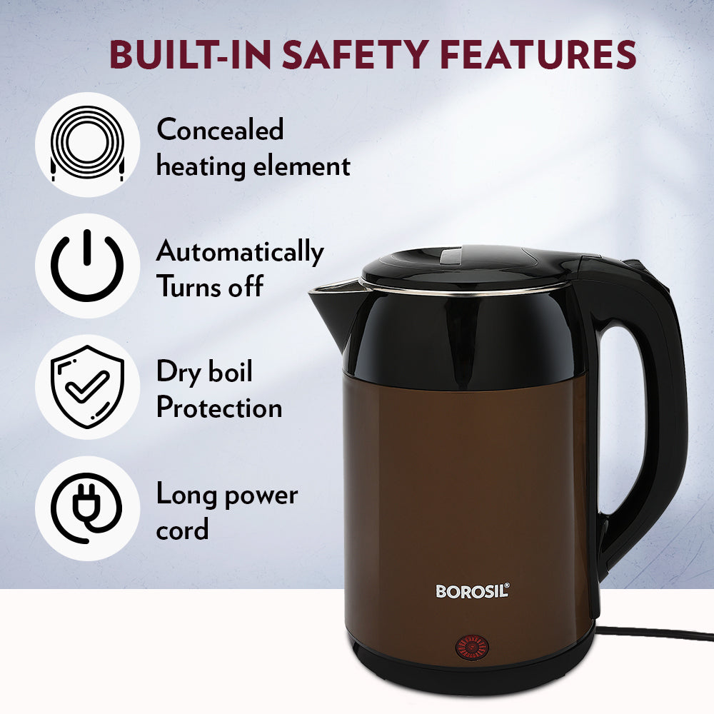 Borosil Cooltouch Electric Kettle Brown, 1.8L