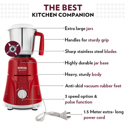 Borosil Star Mixer Grinder - Maroon