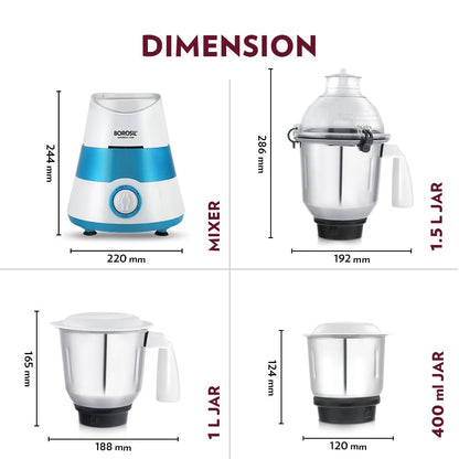 Borosil Supermax Mixer Grinder - Blue