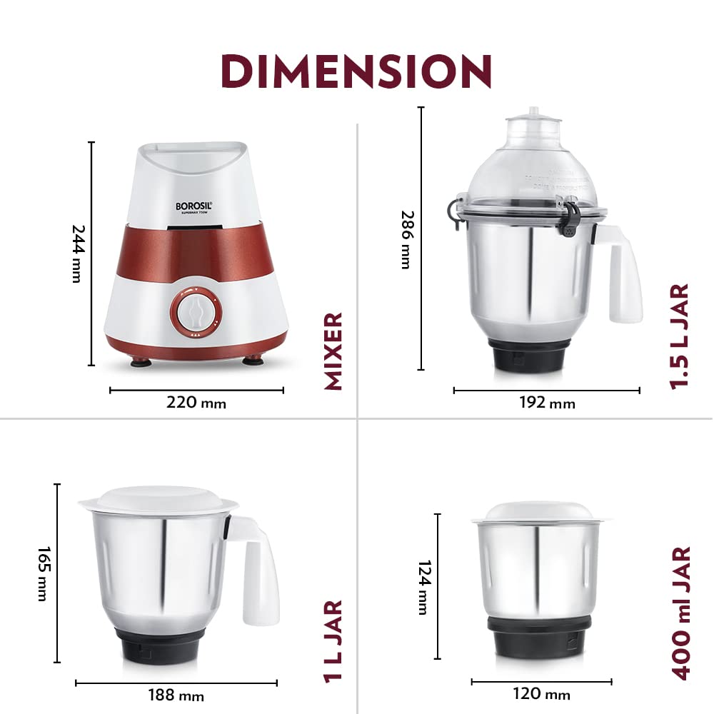 Borosil Supermax Mixer Grinder - Red