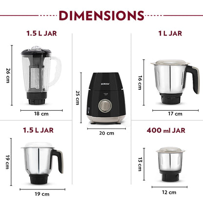 Borosil Infinity Mixer Grinder, 4 Jars