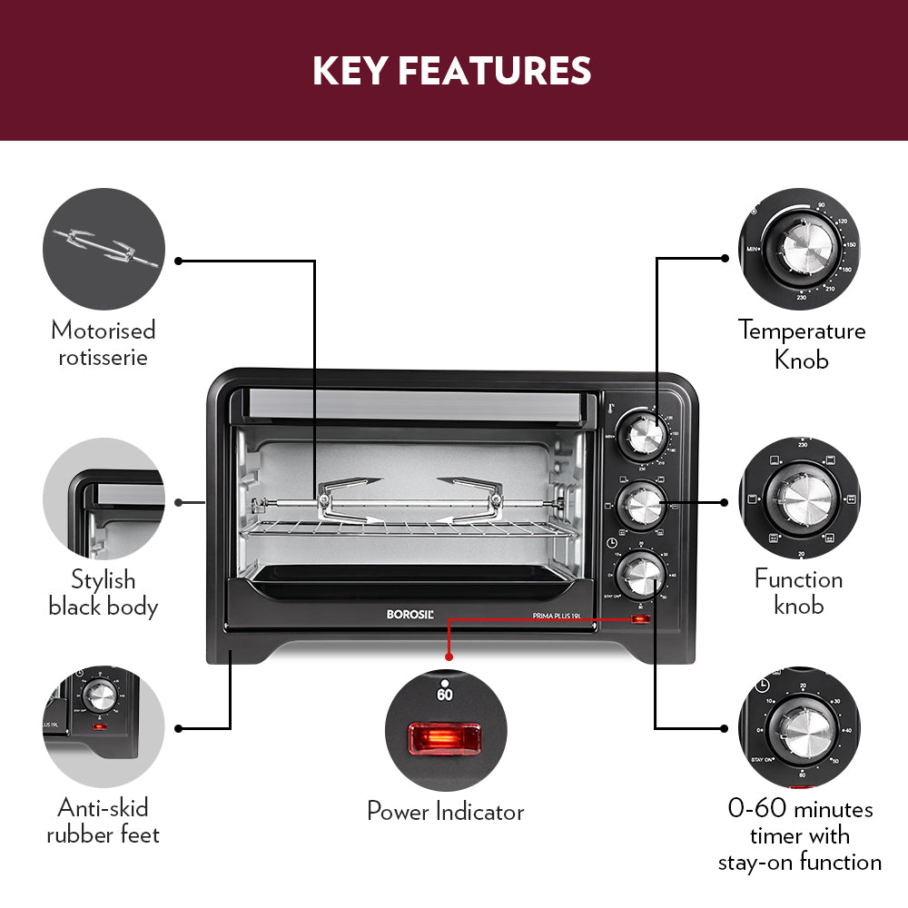Borosil Prima Plus 19L Oven Toaster Griller (OTG)