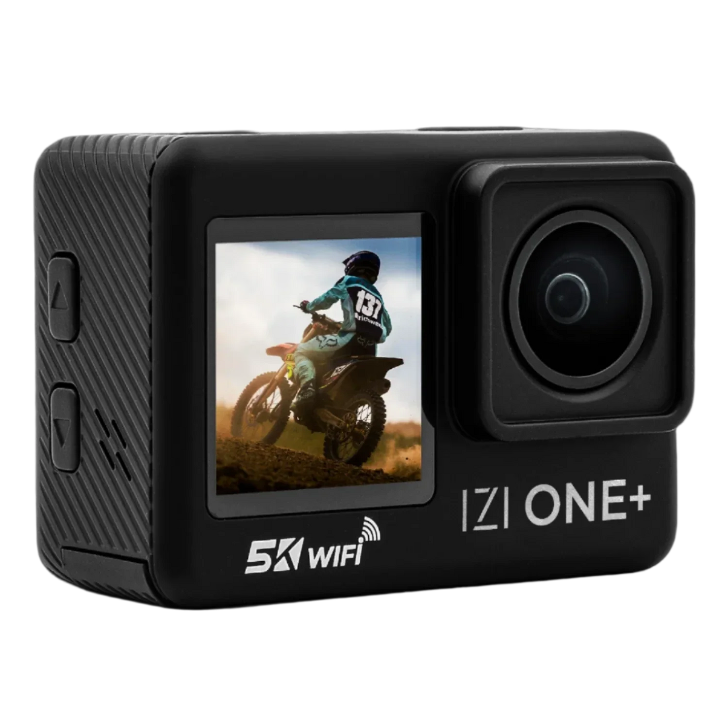 IZI ONE Plus 5K Action Camera – 6-Axis, 110ft Waterproof, Fast Charge