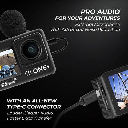 IZI ONE Plus 5K Action Camera – 6-Axis, 110ft Waterproof, Fast Charge