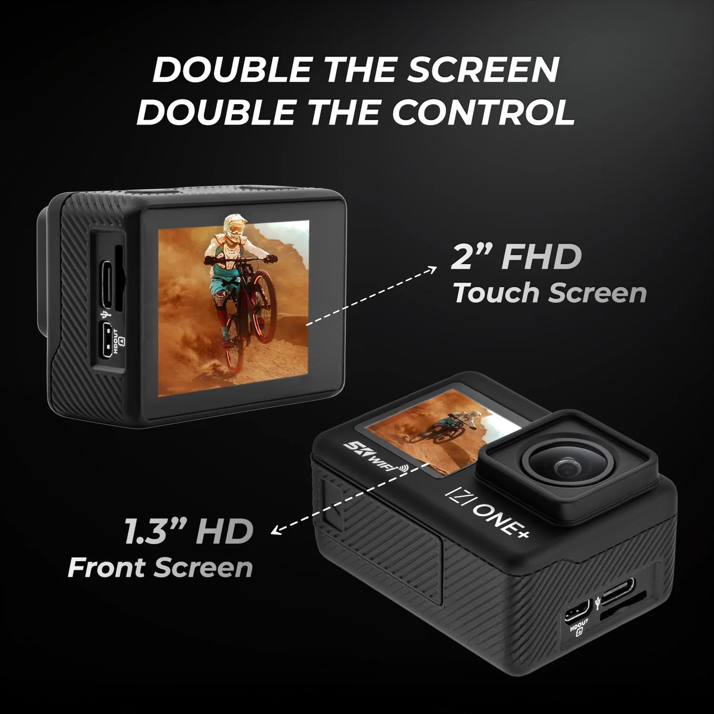 IZI ONE Plus 5K Action Camera – 6-Axis, 110ft Waterproof, Fast Charge