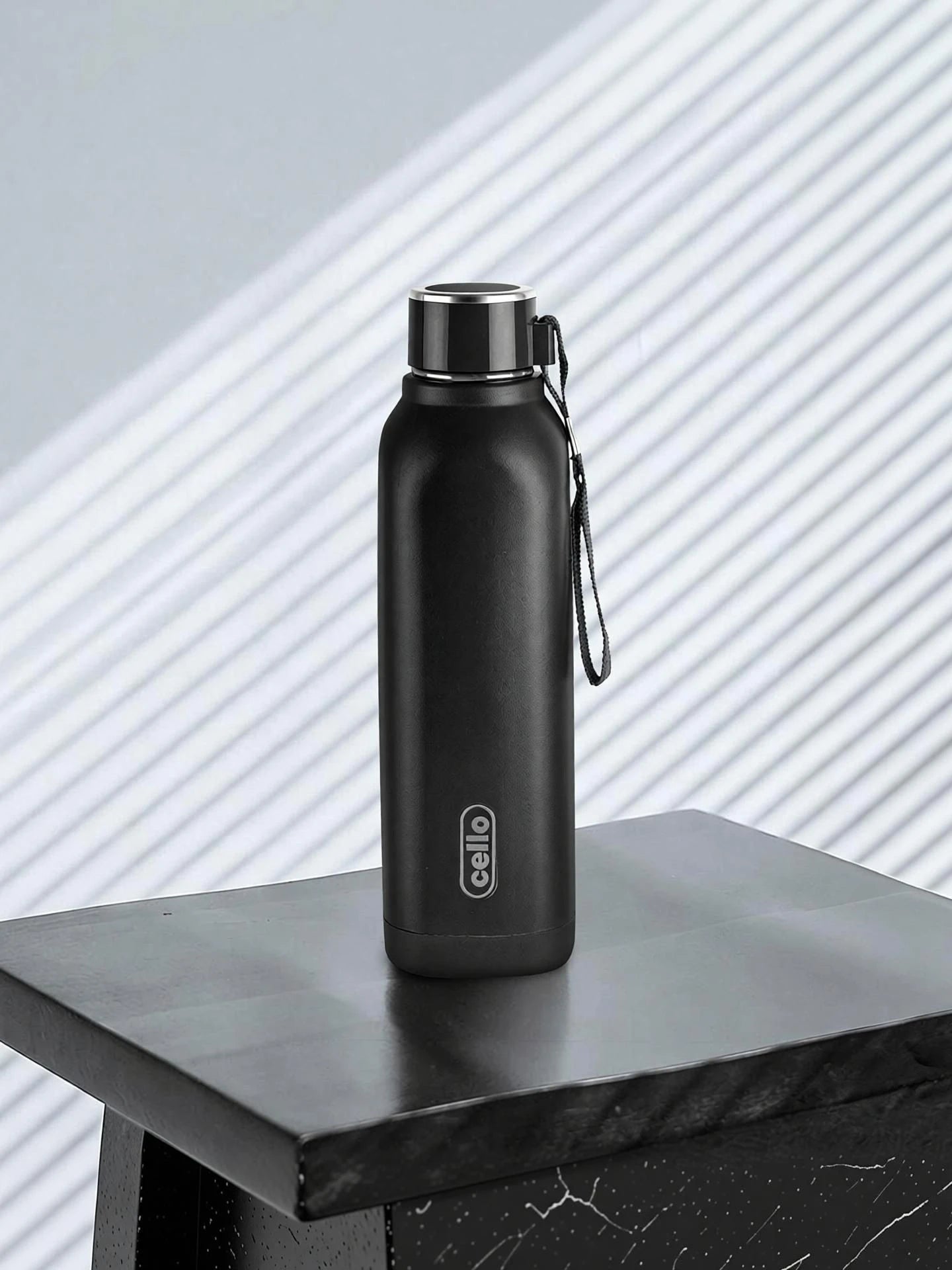 Cello Puro Steel-X Royce 900 | PU Insulation | Leak Proof | Wide Mouth | 730 ml Stainless Steel Flask (Pack of 1, Black)