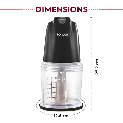Borosil Chef Delite 260W Electric Chopper For Kitchen Use, White Chopper, Kitchen Accessories Items, Turbo Speed Option, Stainless Steel Blades, Whisking Blade for Cream, Chaas, Lassi