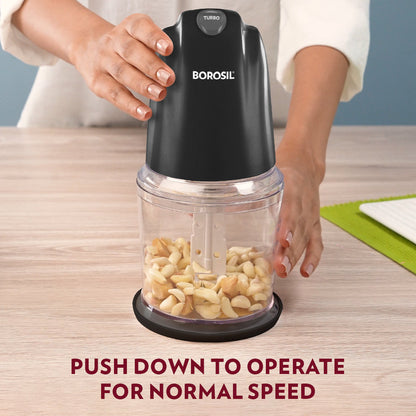 Borosil Chef Delite 260W Electric Chopper For Kitchen Use, White Chopper, Kitchen Accessories Items, Turbo Speed Option, Stainless Steel Blades, Whisking Blade for Cream, Chaas, Lassi