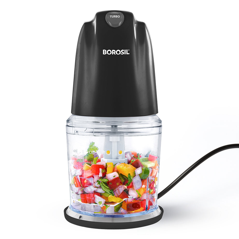 Borosil Chef Delite 260W Electric Chopper For Kitchen Use, White Chopper, Kitchen Accessories Items, Turbo Speed Option, Stainless Steel Blades, Whisking Blade for Cream, Chaas, Lassi
