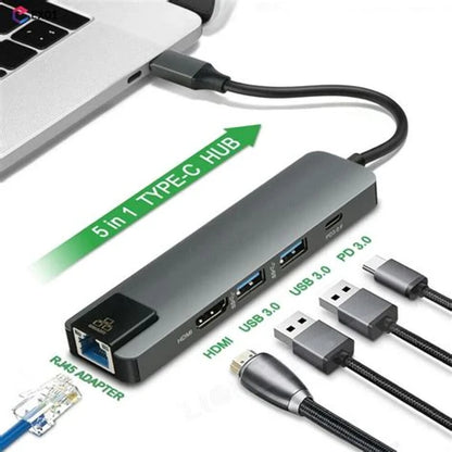 5 IN 1 Multiport Hub, Lan+Type-c+USB 3.0+HDMI