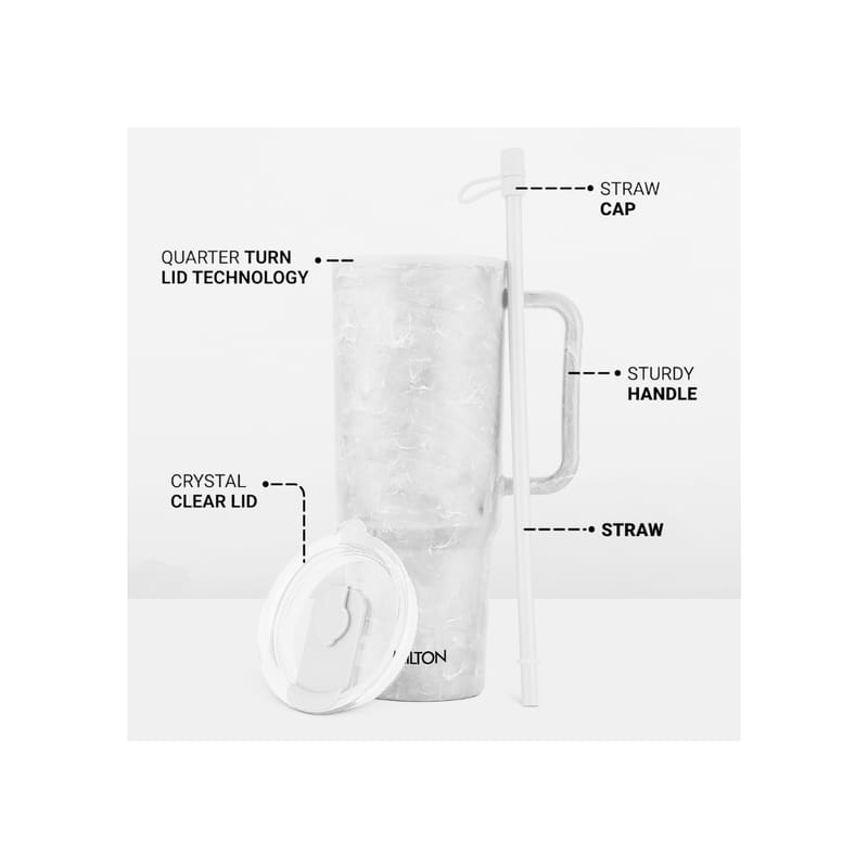 MILTON Puris 1200 Plastic Water Tumbler | 2-in1 Lid Sip or Gulp | Crystal Clear BPA Free-Food Grade | Sturdy Handle | Large Travel Mug for Gym, Office & Outdoor Use, 1200 ml, White