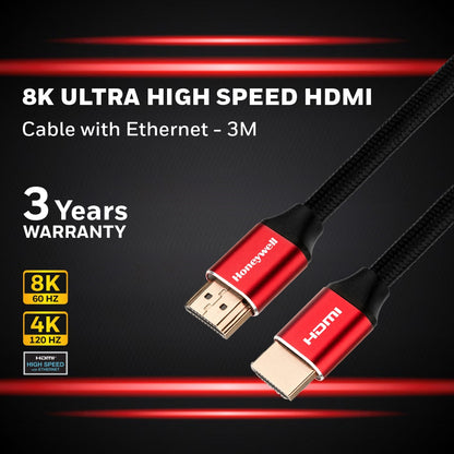 Honeywell 2 Meter Ultra High Speed HDMI Cable 2.1 Compliant Braided  HC000013/HDM/2M/RED/V2.1 – Maharashtra Electronics