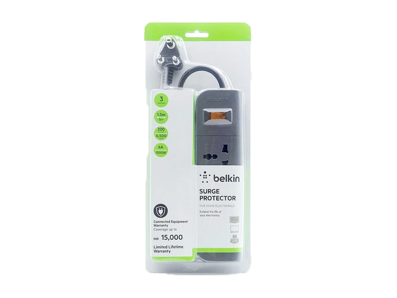 Belkin Essential Series F9E300zb1.5MGRY 3-Socket Surge Protector-Surge Protector-computerspace