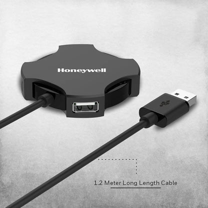 Honeywell 4 Port USB Non-Powered Hub 2.0- Black 1.2M Length Cable, 90 Gram (HC000011/LAP/NPH/4U/BLK)