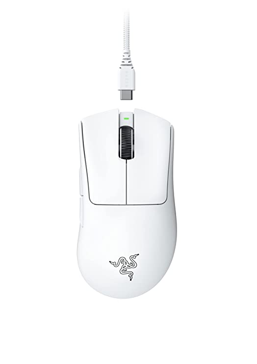 Razer DeathAdder V3 Pro Wireless Gaming Mouse White  Ultra Lightweight Focus Pro 30K Optical Sensor Optical Switches Gen-3 HyperSpeed Wireless 5 Programmable Buttons RZ01-04630200-R3A1