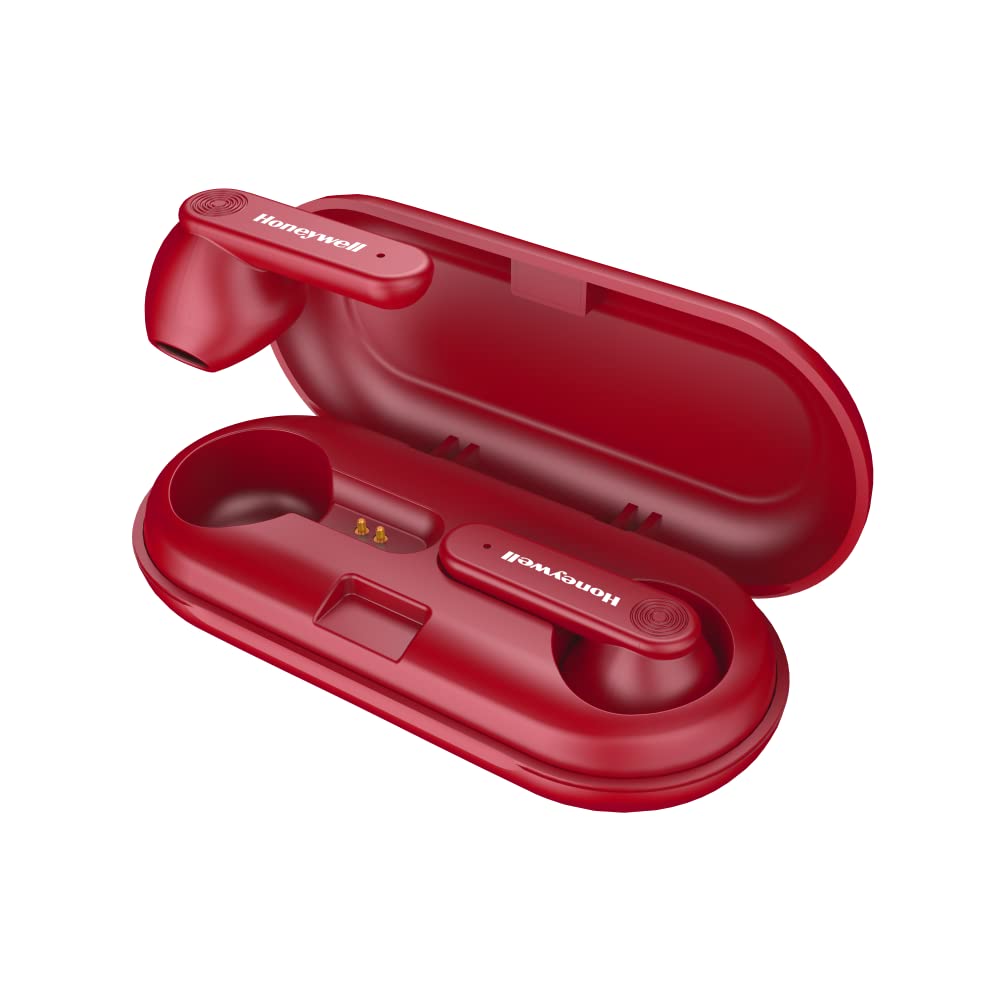 Honeywell Suono P2000 Truly Wireless Earbuds, Upto 18 Hours Playtime, Ultra Slim & Lightweight, Type-C Fast Charging, Voice Assistant & Bluetooth 5.0 (Red)-Headphones & Headsets-Honeywell-computerspace