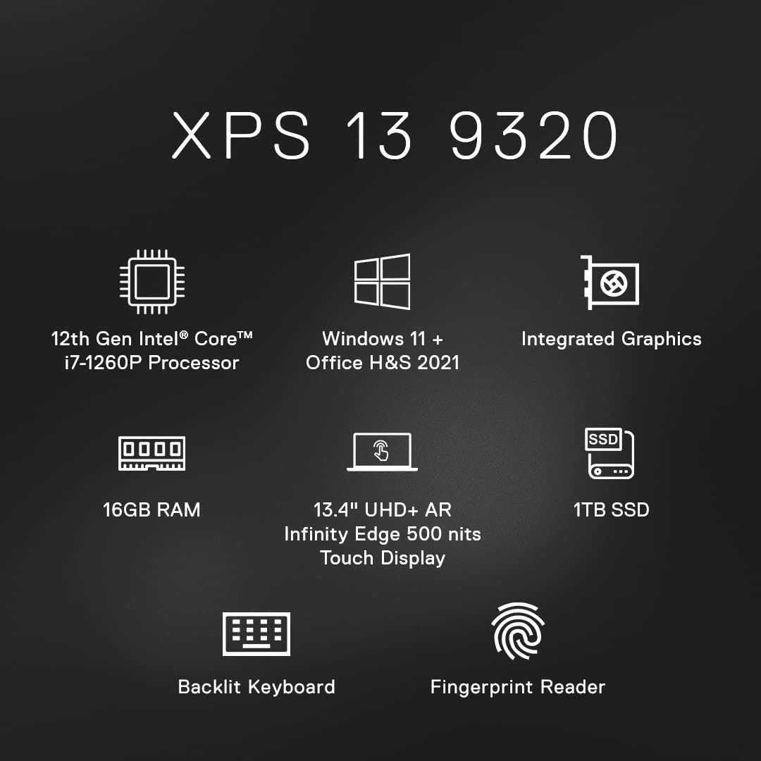 Dell XPS 13 Plus Laptop Intel i7-1260P 16GB 1TB SSD Win 11 Office H&S 2021 13.4" UHD+ AR Infinity Edge 500 nits Touch Backlit Keyboard Fingerprint Reader D560075WIN9S
