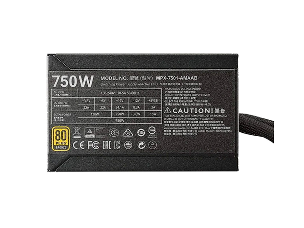 Cooler Master MW Semi-Modular 750W A/UK Cable Power Supply