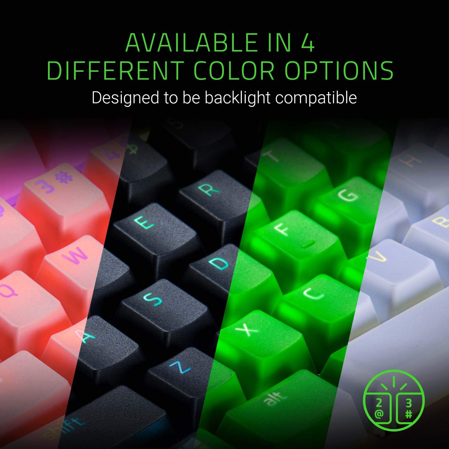 Razer Doubleshot PBT Keycap Upgrade Set for Mechanical and Optical Keyboards - Compatible with Standard 104/105 US and UK Layouts - Green -RC21-01490400-R3M1-KEYBOARD-RAZER-computerspace
