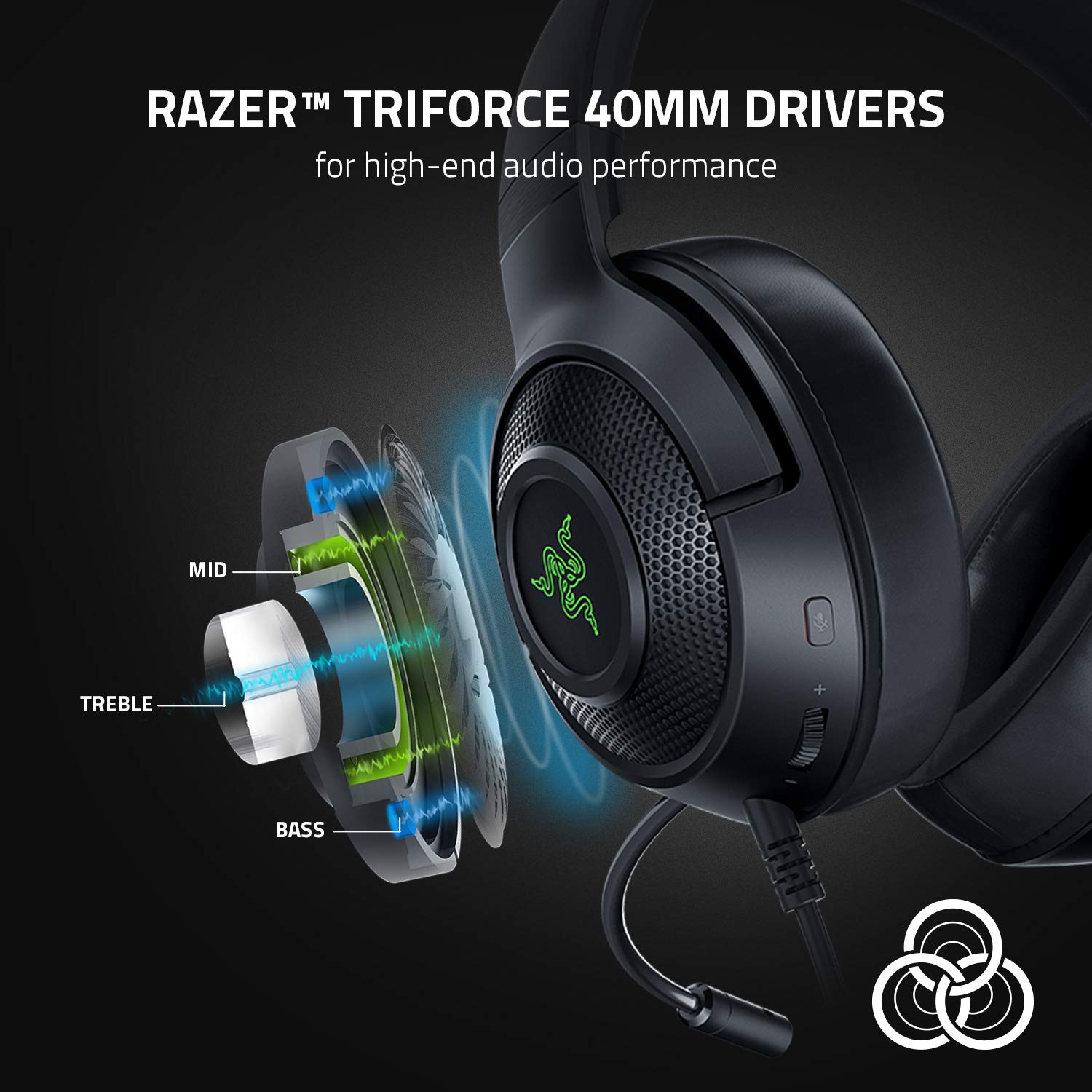 Razer Kraken V3 X Wired Gaming On Ear Headset 7.1 Surround Sound Triforce 40mm Drivers HyperClear Bendable Cardioid Mic RZ04-03750100-R3U1-Headsets-RAZER-computerspace