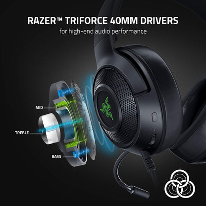 Razer Kraken V3 X Wired Gaming On Ear Headset 7.1 Surround Sound Triforce 40mm Drivers HyperClear Bendable Cardioid Mic RZ04-03750100-R3U1-Headsets-RAZER-computerspace