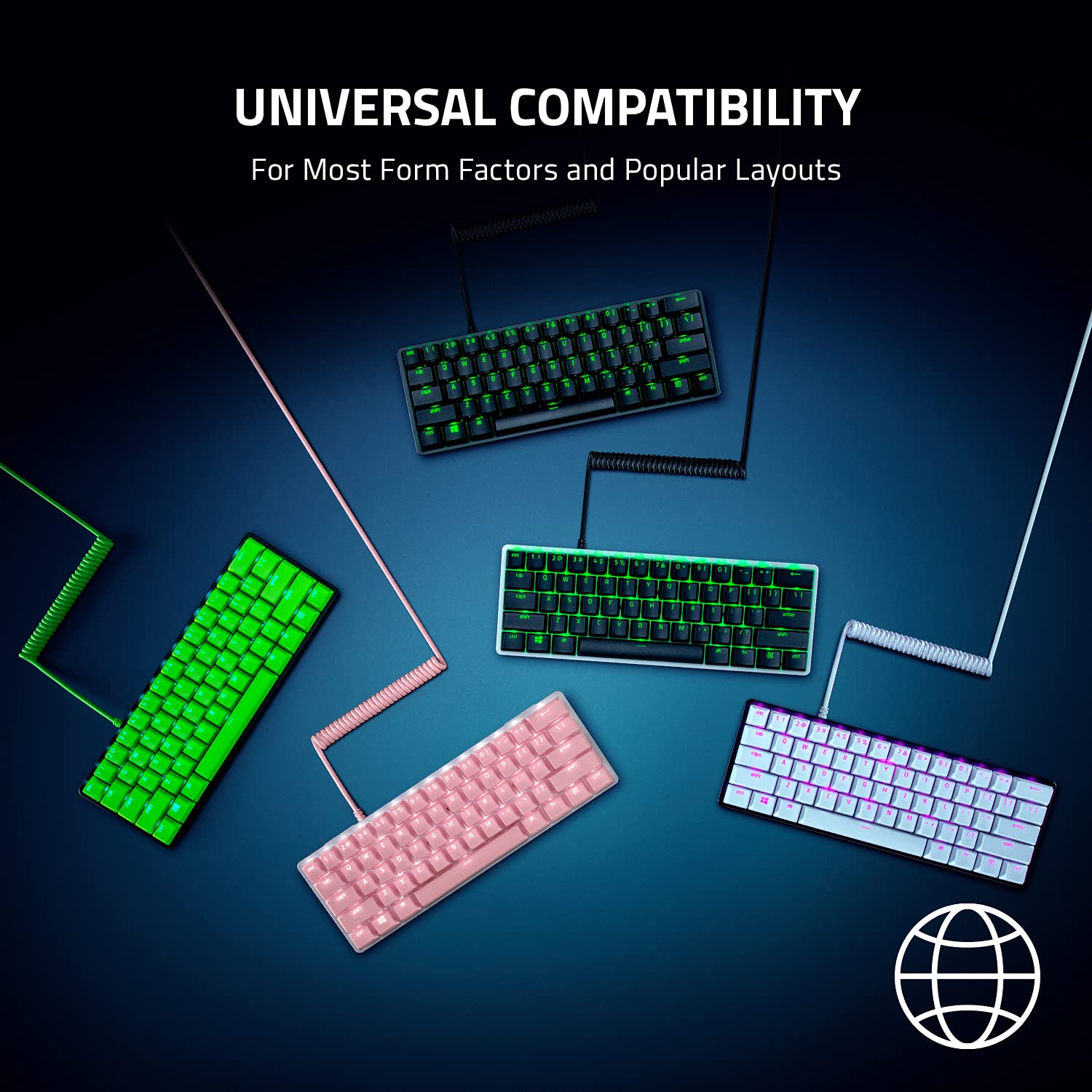 Razer PBT Keycap Coiled Cable Upgrade Set Durable Doubleshot PBT Universal Compatibility Keycap Removal Tool & Stabilizers Braided Fiber Cable Green RC21-01490700-R3M1-KEYBOARD-RAZER-computerspace