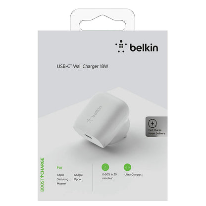 Belkin 18W USB-C Adapter (iPhone Fast Charger for iPhone 13/13 Pro/13 Pro Max/13 Mini, iPhone 12/12 Pro/12 Pro Max/12 Mini, iPad Pro and Type-C Android Phone-Power Adapters & Chargers-computerspace