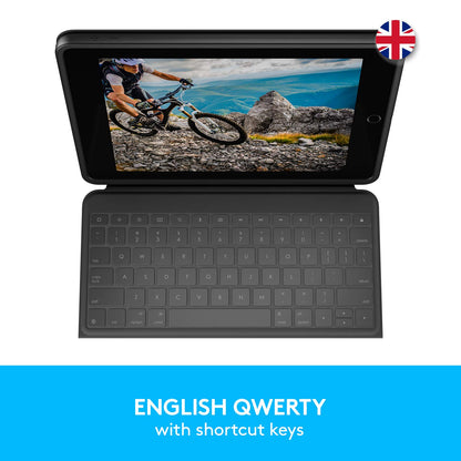 Logitech Rugged Folio for iPad (7th, 8th, & 9th Generation) Protective Keyboard Case with Smart Connector and Durable Spill-Proof Keyboard, 25.91 cm (10.2"), QWERTY UK English Layout - Black