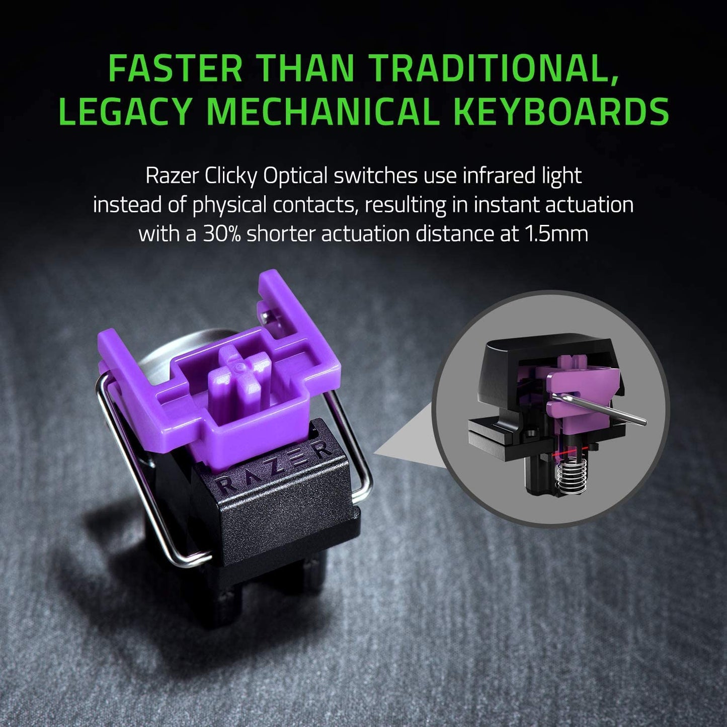 Razer Huntsman Mini Clicky Optical Purple Switch USB-C Gaming Keyboard RGB Customizable backlighting - RZ03-03390100-R3M1 Black