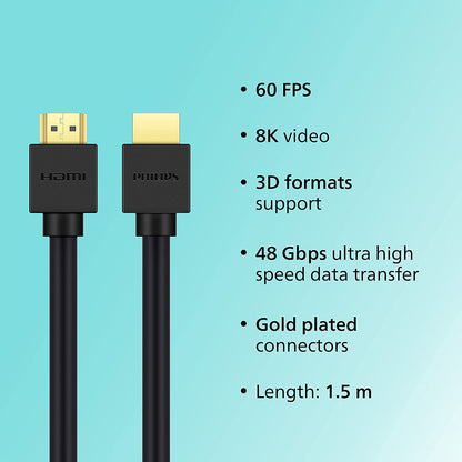 PHILIPS HDMI 2.1 8K Cable Ultra HD High Speed , 48Gbps 60Hz Support Dynamic HDR, Dolby Vision, 3D Support, eARC - 3m Cable-HDMI Cable-Philips-computerspace