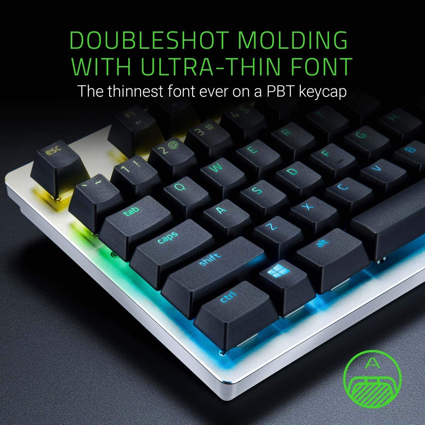 Razer Doubleshot PBT Keycap Upgrade Set for Mechanical and Optical Keyboards - Compatible with Standard 104/105 US and UK Layouts - Green -RC21-01490400-R3M1-KEYBOARD-RAZER-computerspace