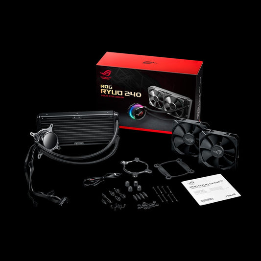 Asus ROG Ryuo 240 all-in-one liquid CPU cooler with color OLED, Aura Sync RGB, and dual ROG 120mm radiator fans Liquid Cooler
