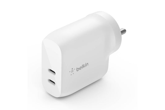 Belkin Dual USB-C PD Wall Charger 40W Power Delivery 3.0 Certified, Compact Size, Fast Charging, Universally Compatible- White-Power Adapters & Chargers-computerspace