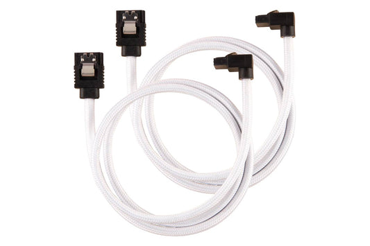 Corsair Premium Sleeved SATA 6Gbps 30cm straight to 90° (degree) Connectors Cable — White