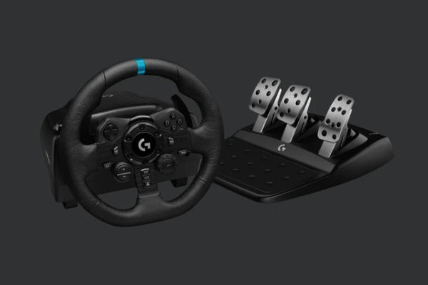 Logitech G923 Racing Wheel and Pedals,Genuine Leather Wheel Cover for PS5, PS4, PC - Black