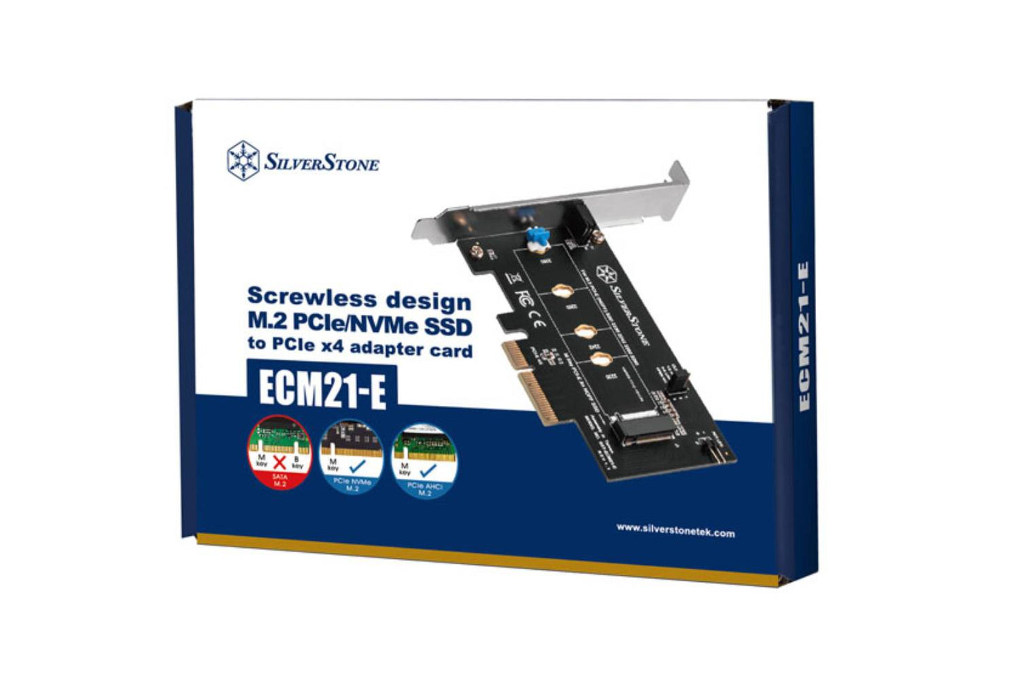 Silverstone ECM21-E Screwless design M.2 PCIe/NVMe SSD to PCIe x4 adapter card