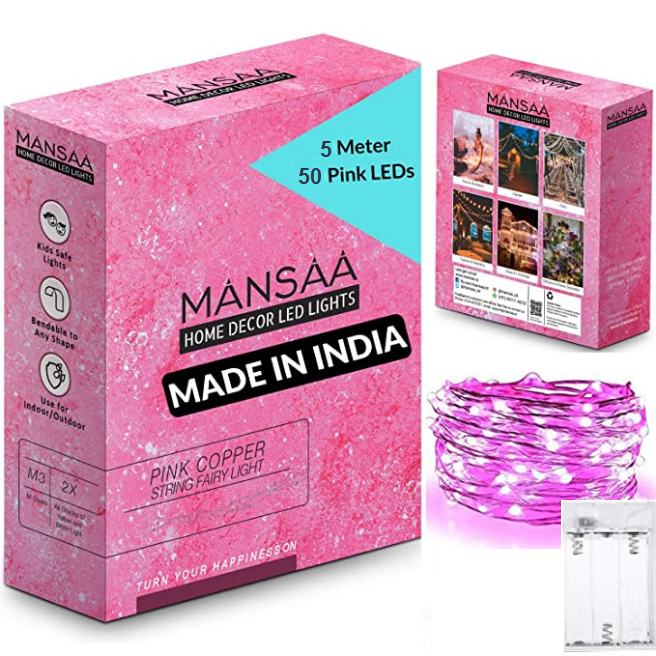 MANSAA String LED Light for Home Decoration; (Pink, 3AA Battery) 5M